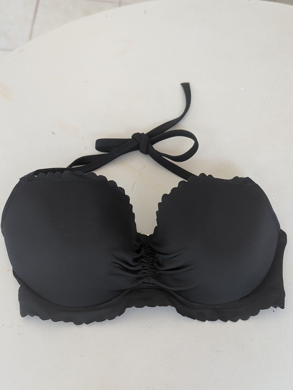 Victoria's Secret Black Scallop Bandeau Bikini Top with Halter Tie